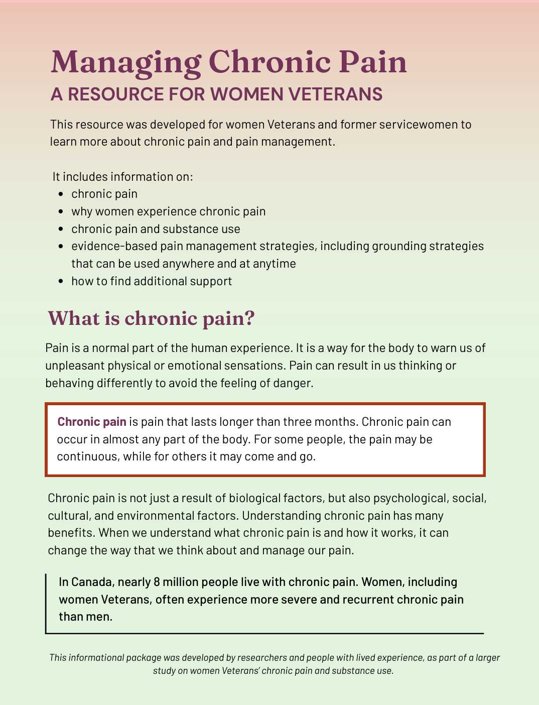 Managing Chronic Pain: A Resource for Women Veterans